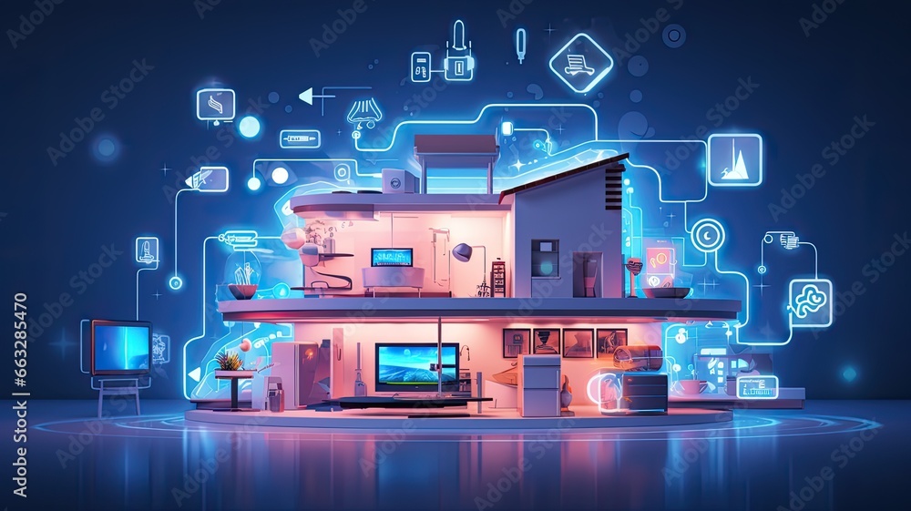 Poster An image of interconnected devices and smart appliances in a modern home, demonstrating the seamless integration of IoT technology into daily life