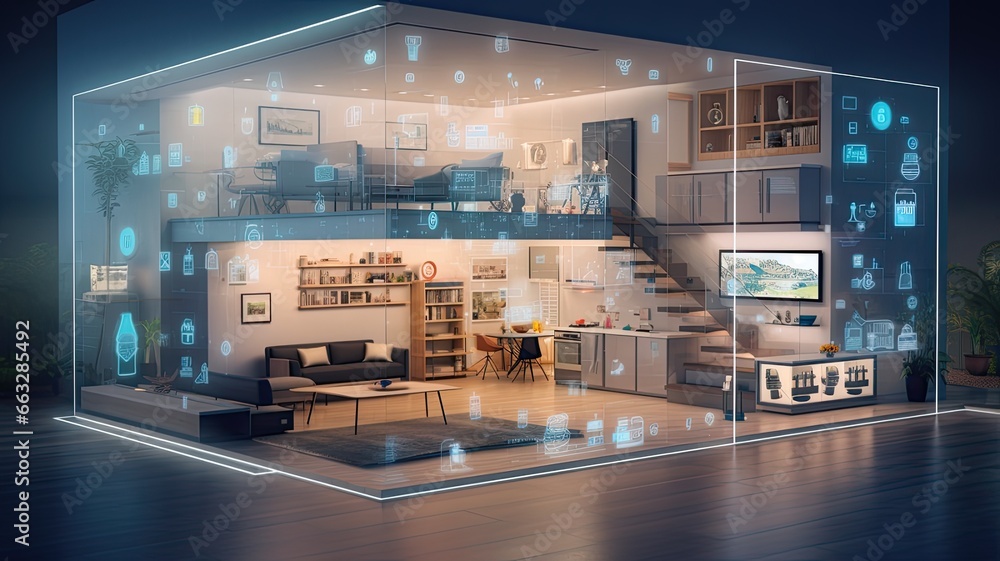 Poster An image of interconnected devices and smart appliances in a modern home, demonstrating the seamless integration of IoT technology into daily life