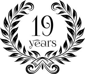 Vintage Laurel Wreath Anniversary Graphic with 19 Years - Versatile Vector Design for Celebrations and Corporate Use