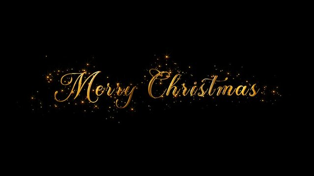 merry Christmas golden sparkling magic text, alpha loop 4k animation, new year shiny and glittering particles

