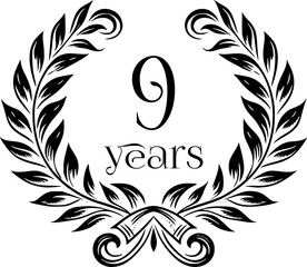 Vintage Laurel Wreath Anniversary Graphic with 9 Years - Versatile Vector Design for Celebrations and Corporate Use