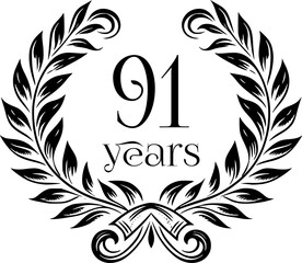 Vintage Laurel Wreath Anniversary Graphic with 91 Years - Versatile Vector Design for Celebrations and Corporate Use