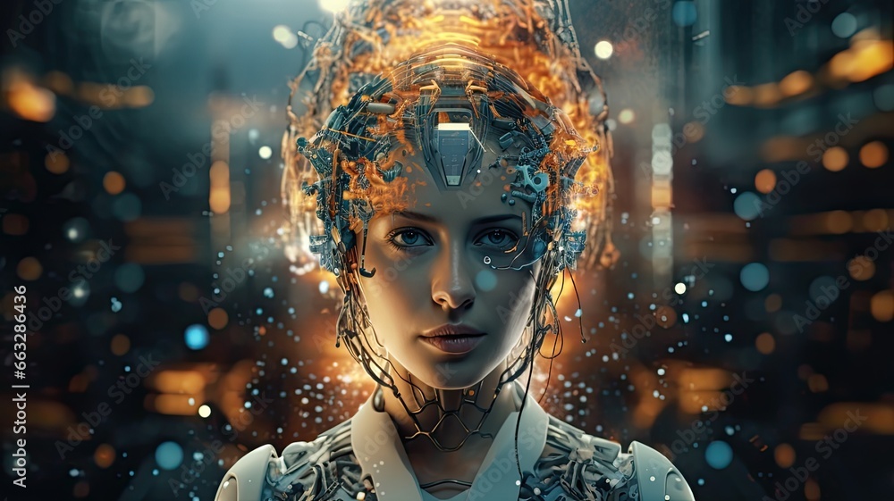 Fototapete Visualize AI algorithms processing large datasets, self-learning, and assisting in various fields, highlighting the transformative power of artificial intelligence