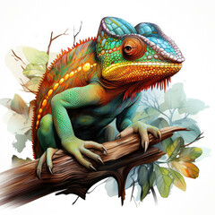 Fototapeta premium watercolor Chameleon Teaclipart, Generative Ai