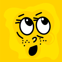 Smiley surprised face on a yellow background . hand drawing. Not AI, Illustrat3. Vector Illustration