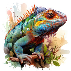 Obraz premium watercolor Chameleon Teaclipart, Generative Ai