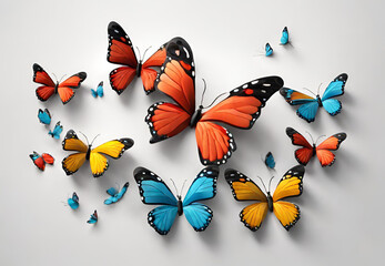 collection of butterflies isolated on white, set of butterflies isolated on white, set of butterflies