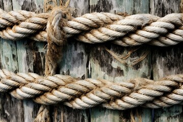 Fototapeta na wymiar Close-up of a worn sailboat rope, showcasing its toughness and weathering. Generative AI