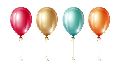 red gold blue orange balloons isolated on transparent background cutout