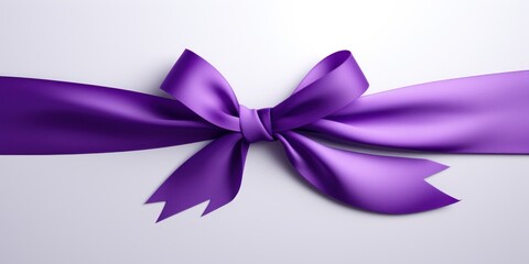 Purple gift ribbon with a bow against a gray background