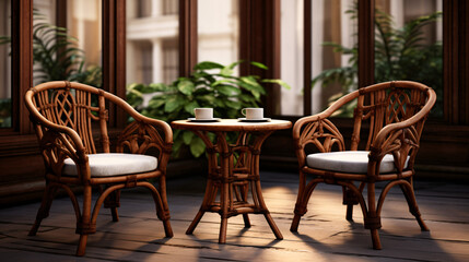 Fototapeta na wymiar Veranda wooden chairs table