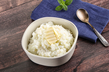 Homemade rice porridge with butter