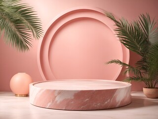 Fototapeta premium Round podium with beautiful leaves and colors. AI generated