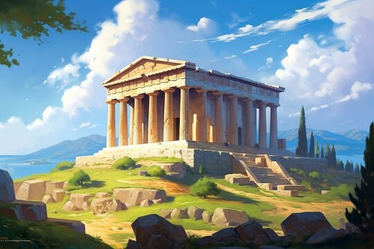 Ancient Greek temple, Athens. Generative AI