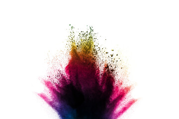 abstract powder splatted background. Colored powder explosive on white background. Colored cloud. Colorful dust explode. Paint Holi