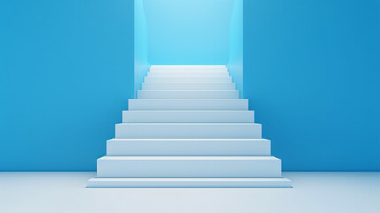 Fototapeta na wymiar View of white stairs on blue wall background