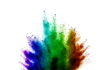 abstract powder splatted background. Colored powder explosive on white background. Colored cloud....