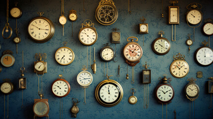 Vintage clocks wall.