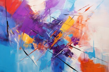 abstract artistic background: blue, red and purple strokes of paint, Dynamic and chaotic abstract oil painting with textured brushstrokes and bold colors, AI Generated