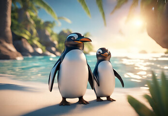 Penguin's Relaxation Spot, 
Penguin Paradise on Sand, 
Penguin's Seashore Sojourn, 
Happy Feet on the Beach