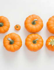 Top view pumpkins arrangement in white background