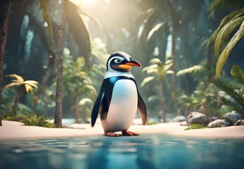Quirky Penguin Beach Day, 
Penguin's Tropical Escape, 
Beach Bliss with a Penguin