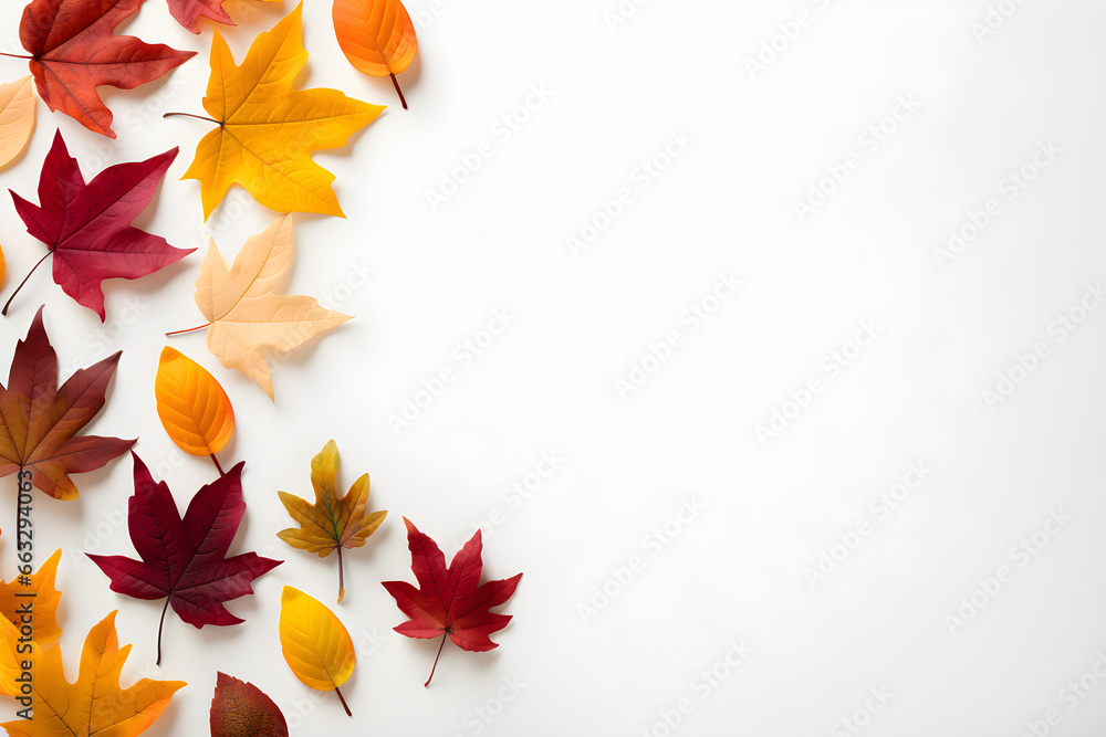 Wall mural autumn background with maple leaves border design with copy space, ai generative