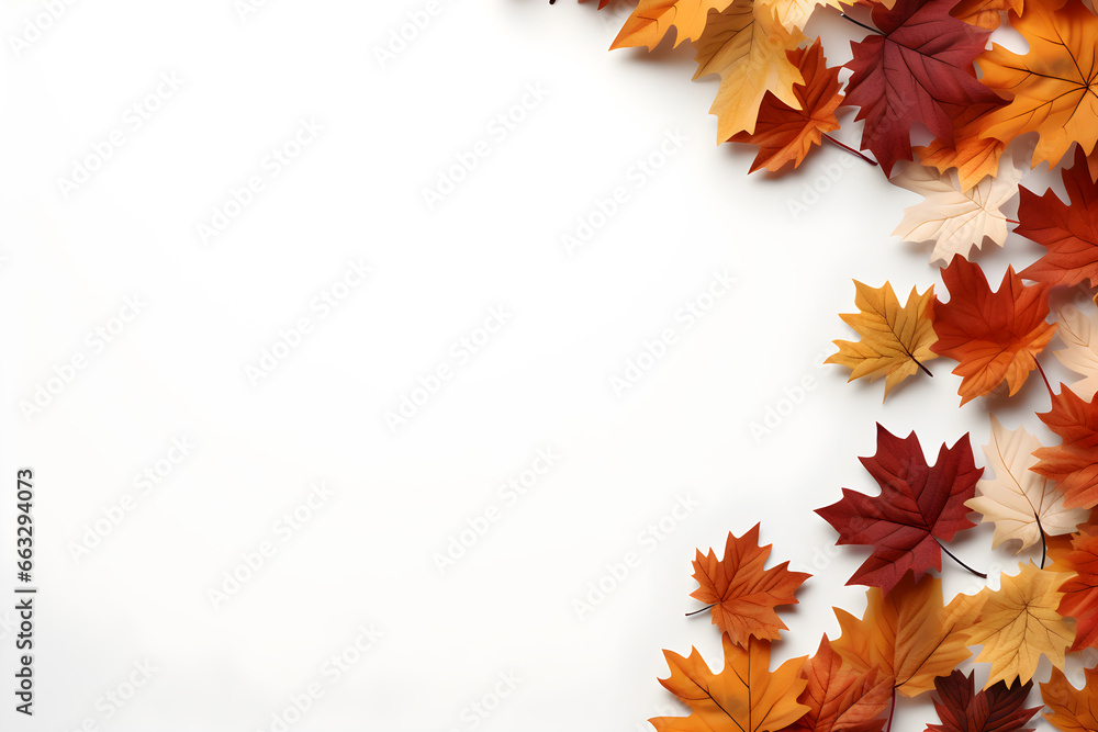 Wall mural autumn background with maple leaves border design with copy space, ai generative