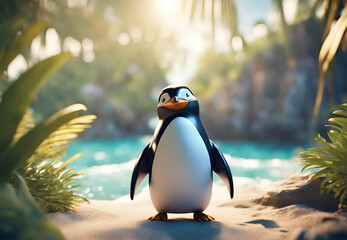 Penguin Enjoying the Beach, 
Cute Penguin on the Shoreline, 
Antarctic Penguin on the Sand, 
Penguin Relaxing by the Sea