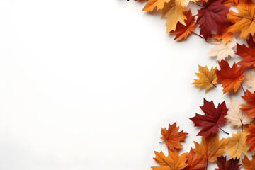 Autumn background with maple leaves border design with copy space, AI generative
