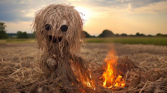 straw doll with fire photograph