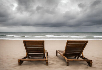 Beachside Relaxation Scene, 
Ocean View Lounging, 
Vacation Paradise Setting