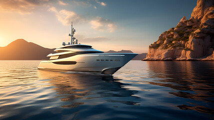 Luxury Yacht Sailing the Pristine Ocean Waters - obrazy, fototapety, plakaty