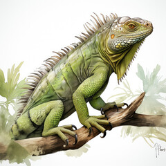 Fototapeta premium watercolor Chameleon Teaclipart, Generative Ai