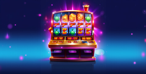 machine with chips, slot machine with chips, winning slot machine in casino - obrazy, fototapety, plakaty