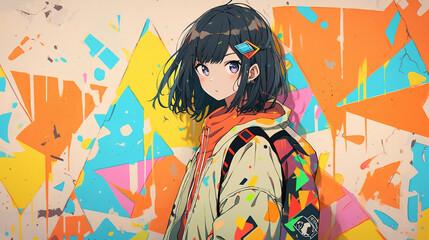 Colorful and cute anime graffiti style wallpaper. AI

