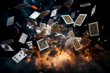 playing cards flying in the air, dark background, Generated AI - obrazy, fototapety, plakaty