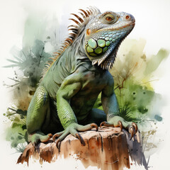 Fototapeta premium watercolor Chameleon Teaclipart, Generative Ai