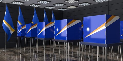 Marshall Islands - voting booths and national flags in polling station - election concept - 3D illustration