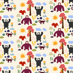 Cute hand drawn animals Seamless pattern. for fabric, print, textile and wallpaper