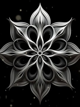Circular fractal kaleidoscope patterns. Morphing shape. Seamless vj loop. Black and white. Vertical video for business.