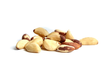 Brazil nuts isolated on white background. Closeup of Brazilian nuts natural essence