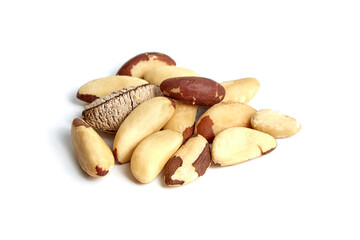 Brazil nuts isolated on white background. Brazilian nuts, a culinary treasure