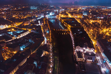 Fototapeta na wymiar Oradea romania tourism aerial a mesmerizing night view of a historic European city, showcasing its iconic attractions and rich heritage