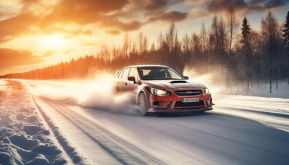 Fototapeta na wymiar car in the snow