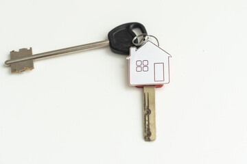 House keys with keychain. Isolated on white background