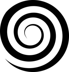 Isolated black and white hypnotic circular spiral. Curve, rotating elelement. Vortex vector illustration, icon for branding. Decorative simple line art geometric object.