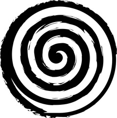 Isolated black and white hypnotic circular spiral. Curve, rotating elelement. Vortex vector illustration, icon for branding. Decorative simple line art geometric object.
