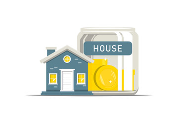 Saving money for future housing, House with money bottle on isolated background, Vector illustration.