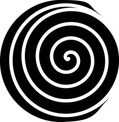 Isolated black and white hypnotic circular spiral. Curve, rotating elelement. Vortex vector illustration, icon for branding. Decorative simple line art geometric object.